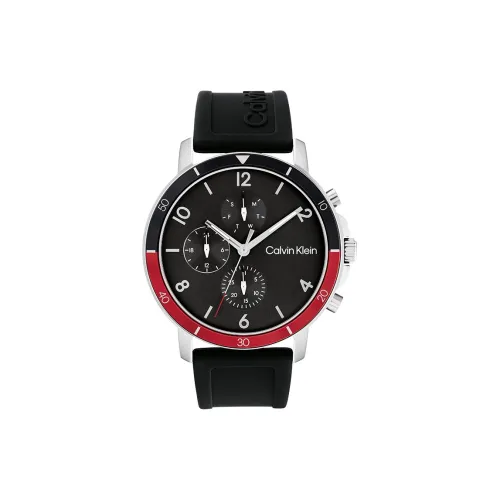 CALVIN KLEIN Кварцевый механизм Мужские часы Часы 46мм*46мм*10,7мм Черный циферблат Стальной корпус Часы Силиконовый ремешок