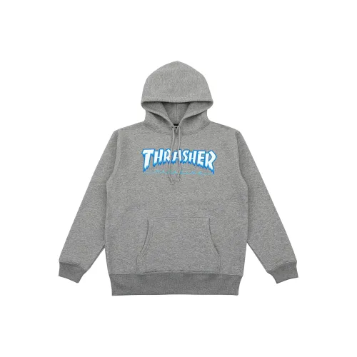 Thrasher С капюшоном Стандартный Свитшот Зимняя Версия для Японии Унисекс Серый