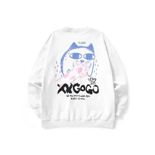 XXGOGO Круглый вырез Свободный крой Стандартный Свитшот Унисекс Белый