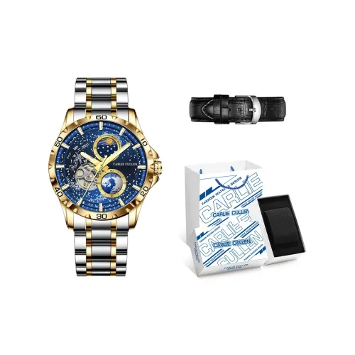 CARLIECULLEN Автоматический Механический Механизм Нержавеющая Сталь Ремешок Часы Мужские Часы Синий Циферблат