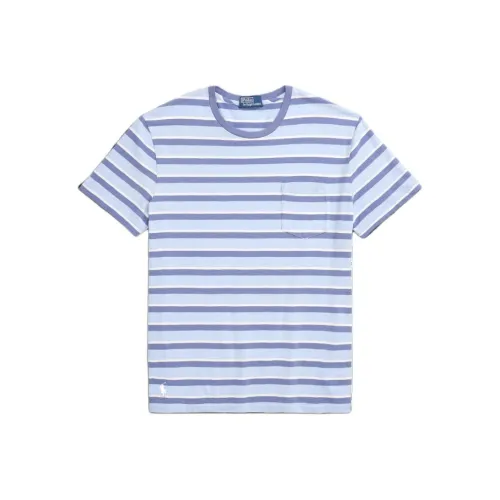 Polo Ralph Lauren Полосы Логотип Вышивка Круглый вырез Пуловер Короткий рукав Т-Рубашка Мужская Синяя