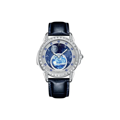 McElo Infinite Universe Механический механизм Коровья кожа Ремень Часы Мужские часы Синий циферблат