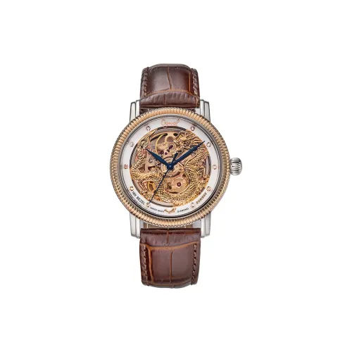 Love Qihua Механические Мужские Часы с Циферблатом из Золото 18К Корпус из Золото Ремешок из Коровьей Кожи