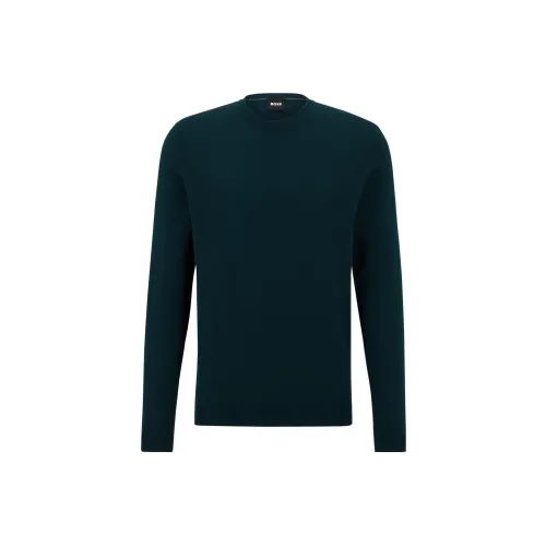 HUGO BOSS FW23 Регулярный крой Свитер из сверхтонкой шерсти Merino Свитшот Мужской Зеленый