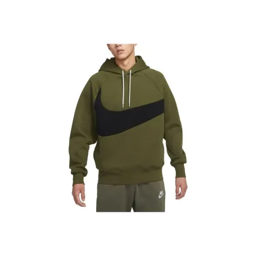nike Sportswear Swoosh Tech Fleece Пуловер Толстовка Толстовка Мужской Хаки зеленый