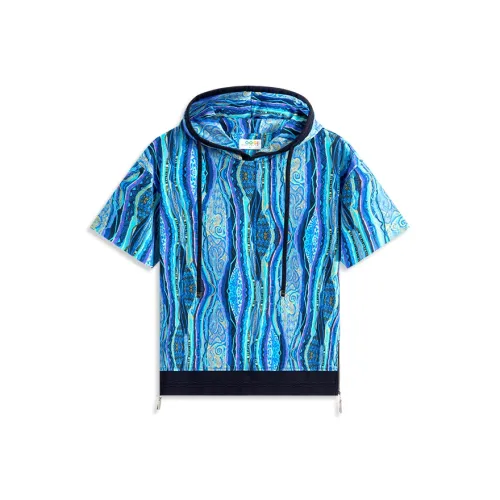 COOGI Полный принт Модный бренд Короткий рукав С капюшоном T-рубашка Унисекс Синий Красный Два стиля