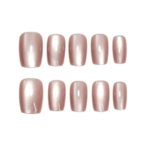Gentle Welcome Кошачий глаз Премиум Размер Элегантность Минималистский стиль False Nail Трапециевидный Нежно-розовый Однотонный