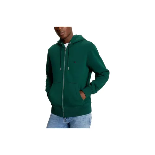 Tommy Hilfiger FW23 Флаг Логотип Молния Толстовка HOODIES Толстовка Мужской Зеленый