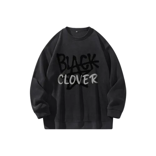 Черный клевер флис Аоли круглый вырез пуловер толстовка унисекс