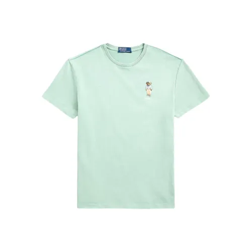 Polo Ralph Lauren Буква Bear Вышивка Повседневный Круглый вырез Короткий рукав Рубашка Мужская Потертый Мятно-зеленый