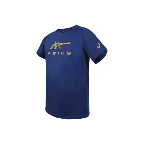 Asics T-Shirt Мужской Темно-синий Синий Золотой