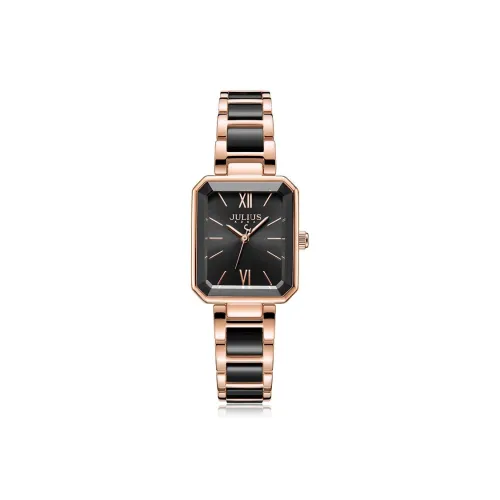 JULIUS JL Кварцевый механизм ремешок из нержавеющей стали женские часы черный циферблат