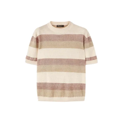 Loro Piana Многоцветные полосы Круглый вырез Повседневный Короткий рукав Т-рубашка Мужская Конфетный цвет Иней