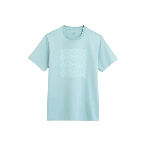 COACH Логотип с принтом, круглый вырез, пуловер, короткий рукав, рубашка, мужской, выцветший синий