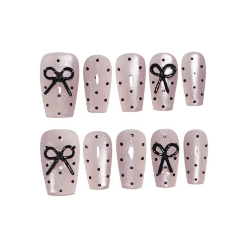 Gentle Welcome Ручной 3D-эффект Бант Черный Гороховый узор False Nail Короткий LADDER Свет Цвет Однотонный Кошачий глаз