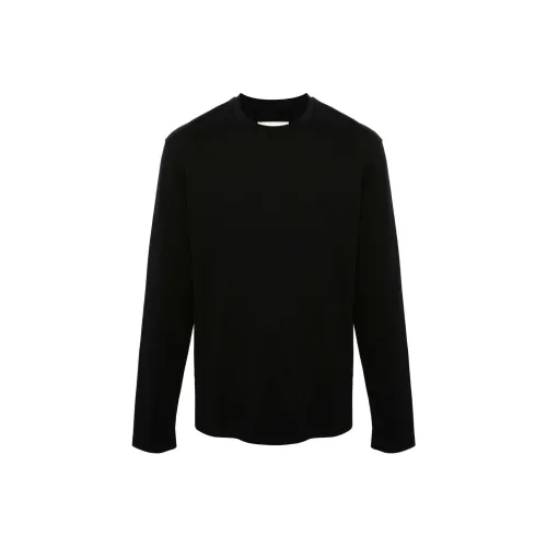 JIL SANDER Круглый вырез Пуловер Удобный 100% хлопок Длинный рукав Т-Рубашка Мужская Черная