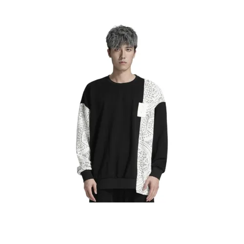 NORVINCY Китайский модный тренд Без капюшона Пуловер Толстовка Унисекс Черный