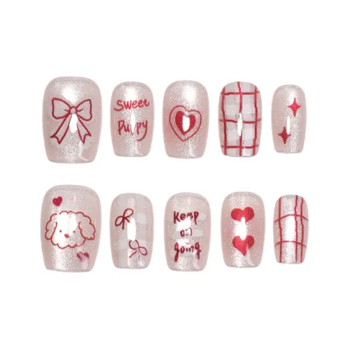Gentle Welcome Кошачий глаз Сладкий стиль Сердце Щенок Письмо False Nail Короткий Квадрат And Круглый Нюдов Однотонный Милый