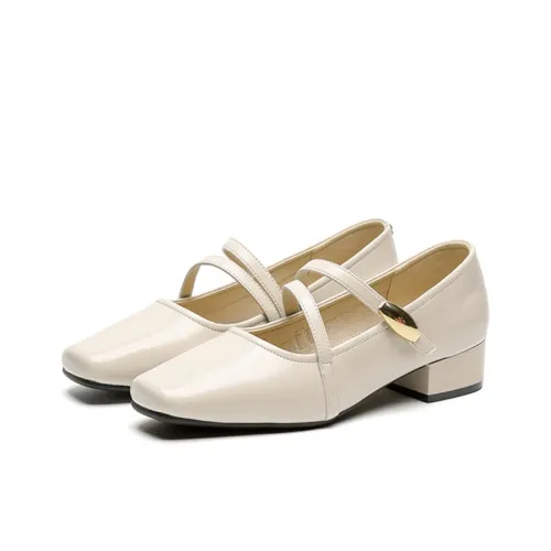 JOSINY Грубый каблук Туфли Мэри Джейн Женские Экрю