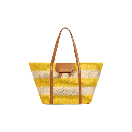 MARNI Trunkaroo Бумага Телячья кожа Тоут Сумка Сумка для покупок Сумка через плечо Средний Женские Естественный Deep Лимон