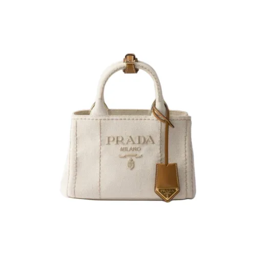 PRADA Cotton Linen Blend One Shoulder Bag Mini Women's Natural