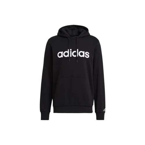 Adidas Essentials French Terry Linear Logo Hoodie Sweatshirt Men's Black