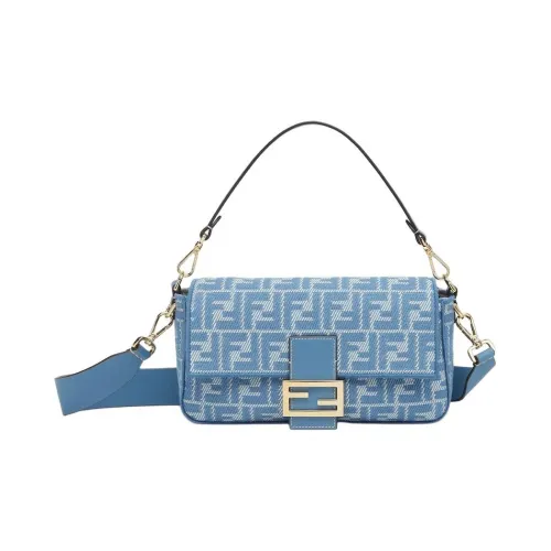 FENDI Baguette Ткань Сумка через плечо Сумка среднего размера Женская Синяя