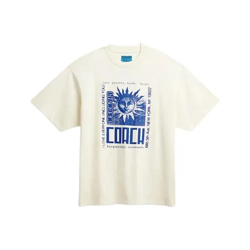 COACH Принт с буквами Круглый вырез Короткий рукав Т-рубашка Т-рубашка Унисекс Кремовый