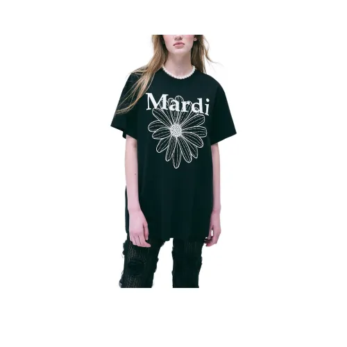 MARDI MERCREDI T-рубашка Корейский стиль Унисекс Черный Сливочный