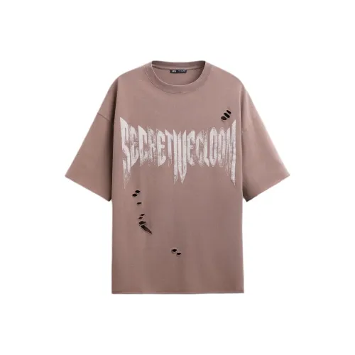 ZARA Земляной Серый Темно-Фиолетовый Мужские T-Рубашки