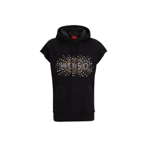 Hugo Boss Без рукавов Хлопок Толстовка с эффектом Stud Artwork Толстовка Мужская Черная