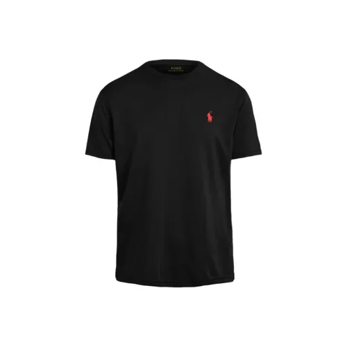 Polo Ralph Lauren Однотонный Логотип Вышивка Свободный крой Круглый вырез Короткий рукав Рубашка Рубашка Мужская Черная