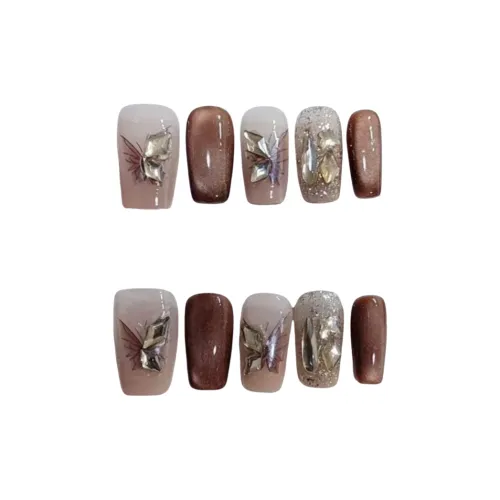 Gentle Welcome Розовый Бабочка False Nail Короткий LADDER Коричневый Jump Цвет Мелкие блестки