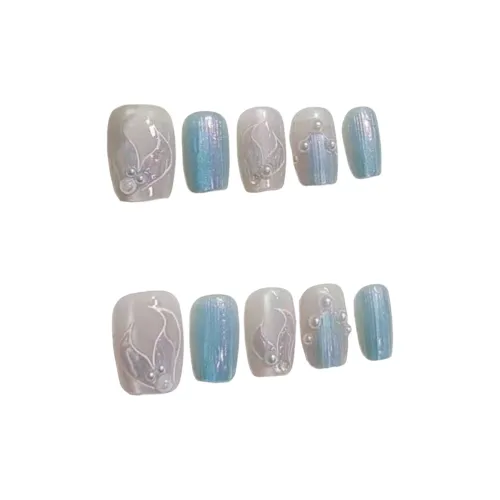 Gentle Welcome Dream Mermaid False Nail Short LADDER Blue Jump Color Instagram Style