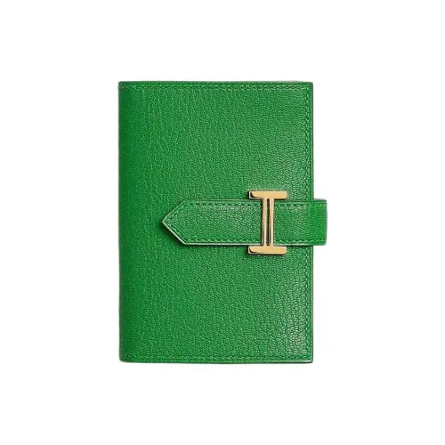 HERMES Bearn Chamkila Овчина Кошелек Мини Женские 1K Bambou Бамбуковый зеленый