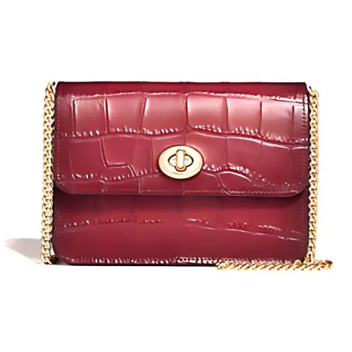 COACH Bowery Блестящая кожа сумка через плечо маленькая женская вишнево-красный