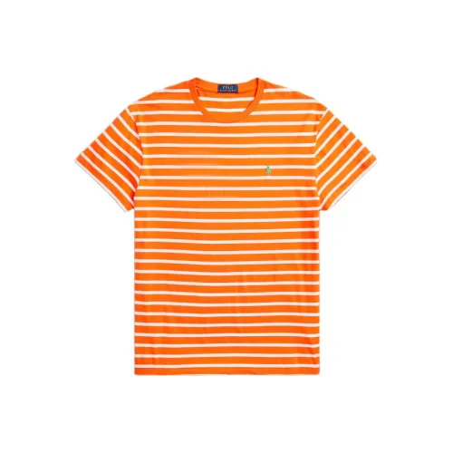 Polo Ralph Lauren Полосатый Loog Вышивка Круглый вырез Пуловер Короткий рукав Т-рубашка Мужская Апельсин