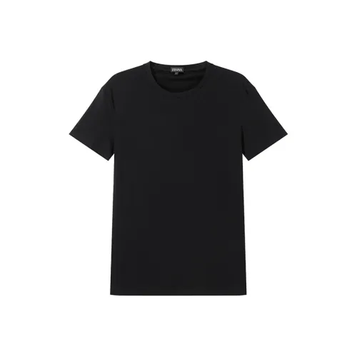 Zegna Однотонный Круглый вырез Пуловер Облегающий крой Короткий рукав Т-Рубашка Мужская Черная