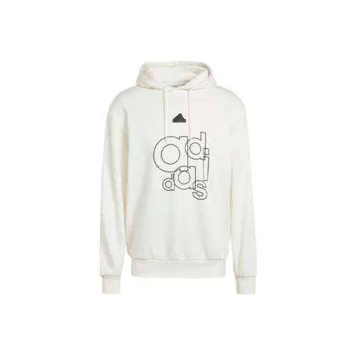 Adidas Graphic Print Fleece Hoodie Sweatshirt Men's White