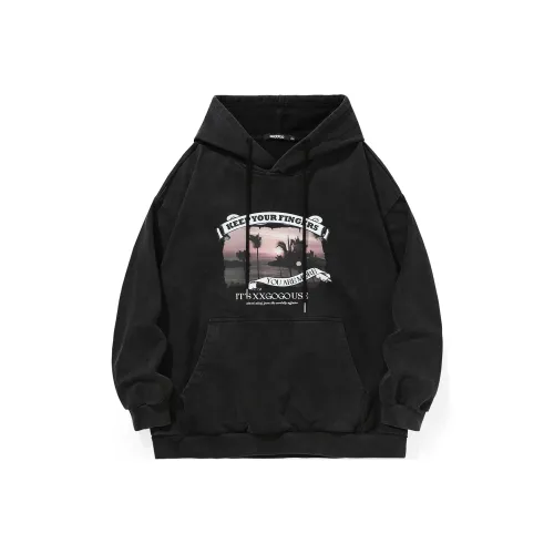 XXGOGO С капюшоном Свободный крой Толстовка Унисекс Черный Серый