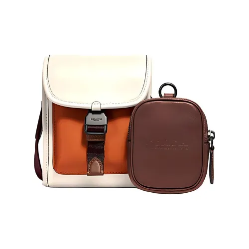 COACH Charter Утонченный Телячья кожа Комбинированная Сумка Маленькая Квадратная Сумка Сумка через плечо Мужская Коричневая и Бежевая Оранжевая