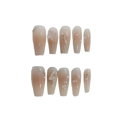 Gentle Welcome 3D-эффект Бабочка Ручной работы Мягкий Роскошный False Nail Средний LADDER Телесный Румяна Стойкий Coquette