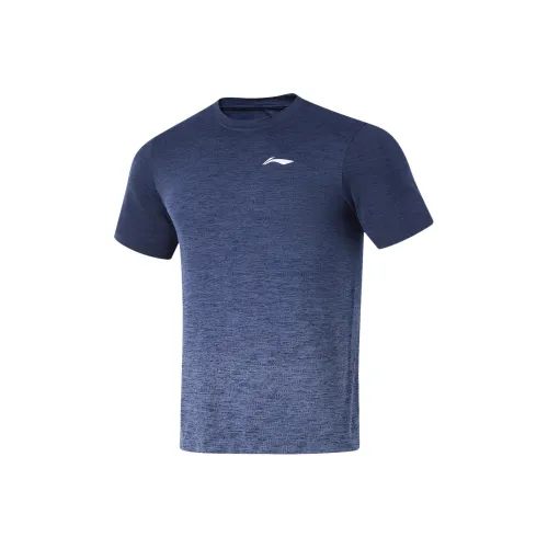 LINING Basketball Collection Т-Рубашка Мужская Темно-Морской Синий к Ясно-Синим Градиенту