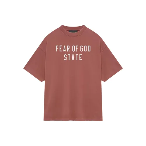 Fear Of God Essentials Тяжелый круглый вырез рубашка мужская малинового цвета с эффектом свечения