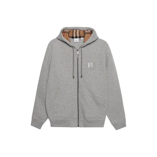 Burberry С капюшоном молнии длинные рукава худи унисекс светлый серый