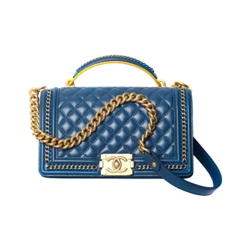 CHANEL Телячья кожа золотистый тон металлическая сумка с клапаном сумка через плечо сумка через плечо женская темно-синий