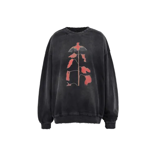 UNDERWATER Потертый Loose Fit С принтом Пуловер Толстовка Унисекс Пыльно-черный