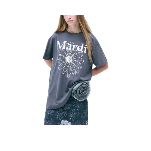 MARDI MERCREDI FW24 Унисекс Футболка FLOWERMARDI T Рубашка Корейский стиль Унисекс Угольно-серый Сливочный