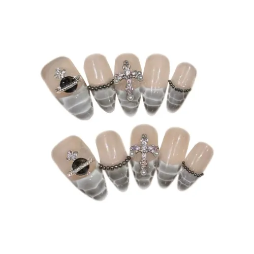 XIBI Премиум Горячая девушка Пряный Белый Французский Edge False Nail Миндаль Сливочный Jump Цвет Стразы Украшенный
