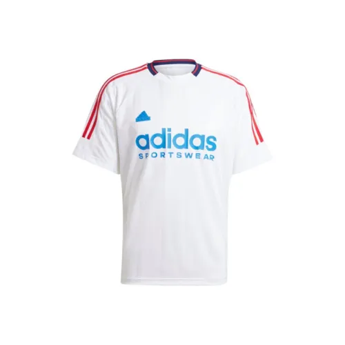 Adidas T-Shirt Мужской Белый Морской Синий 2 Чистый Синий Алый